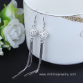 Silver Shamballa Hoop Earring For Women Chain Tassel Earring